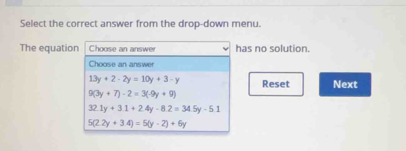 select the correct answer from the drop-down menu. the equation choose …