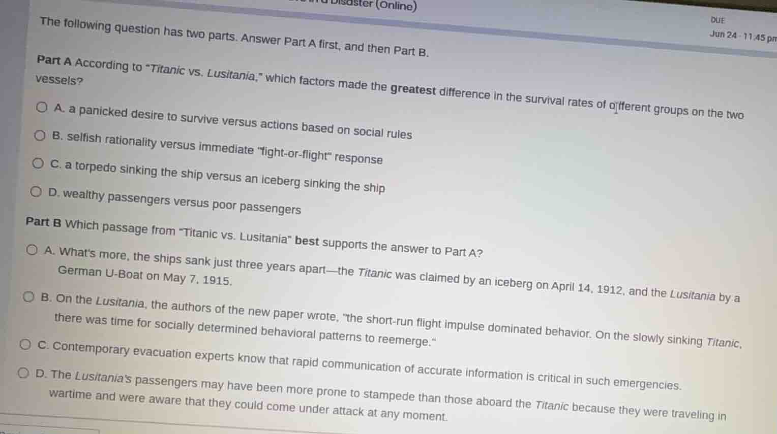 the following question has two parts. answer part a first, and then par…