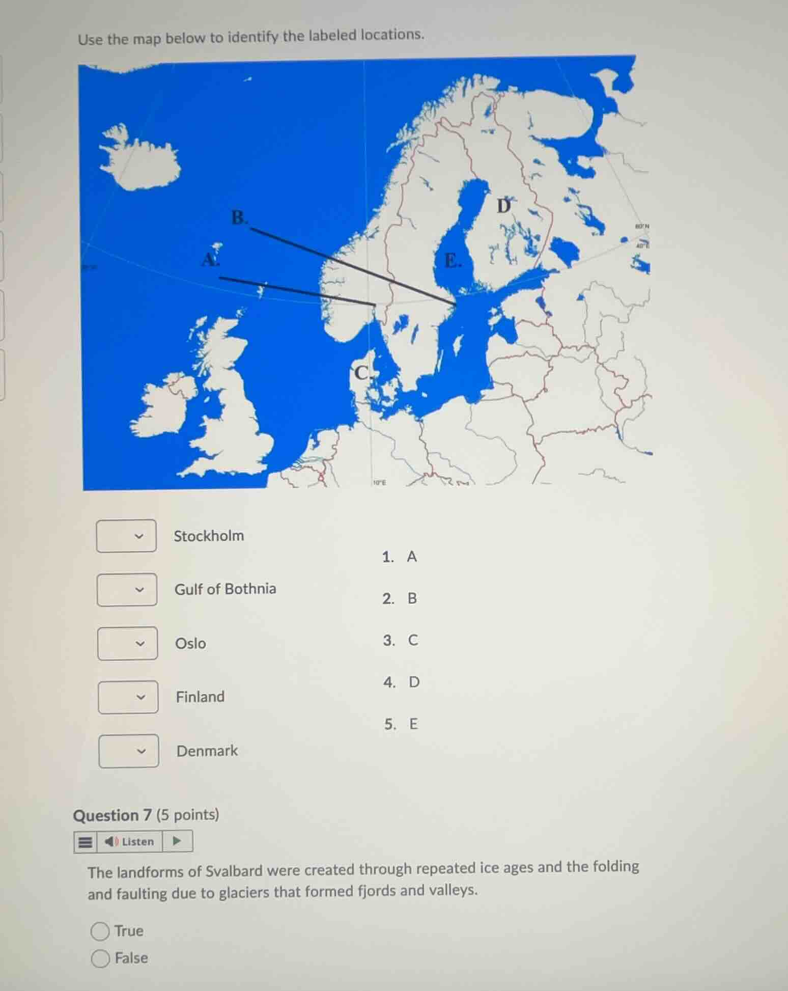 use the map below to identify the labeled locations. stockholm 1. a gul…