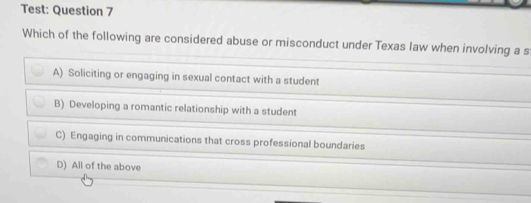 test: question 7 which of the following are considered abuse or miscond…