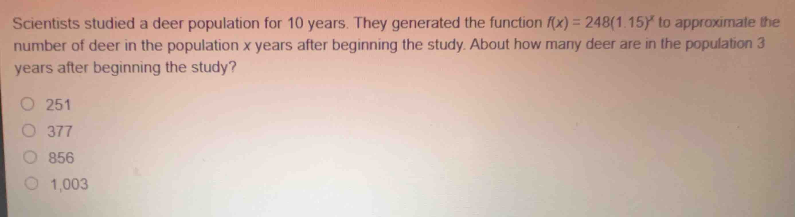 scientists studied a deer population for 10 years. they generated the f…