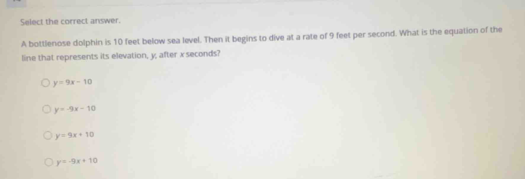 select the correct answer. a bottlenose dolphin is 10 feet below sea le…