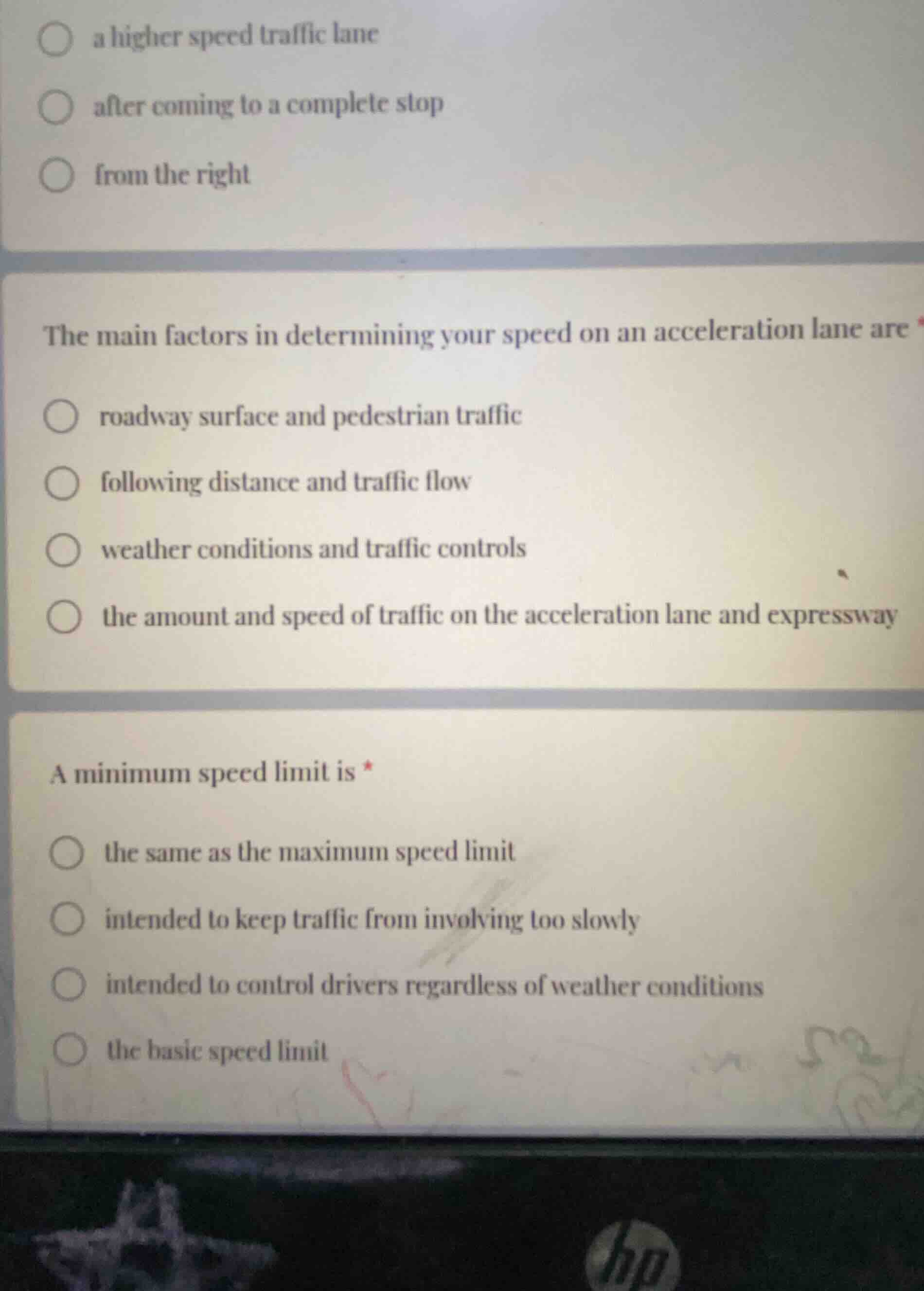 the main factors in determining your speed on an acceleration lane are …