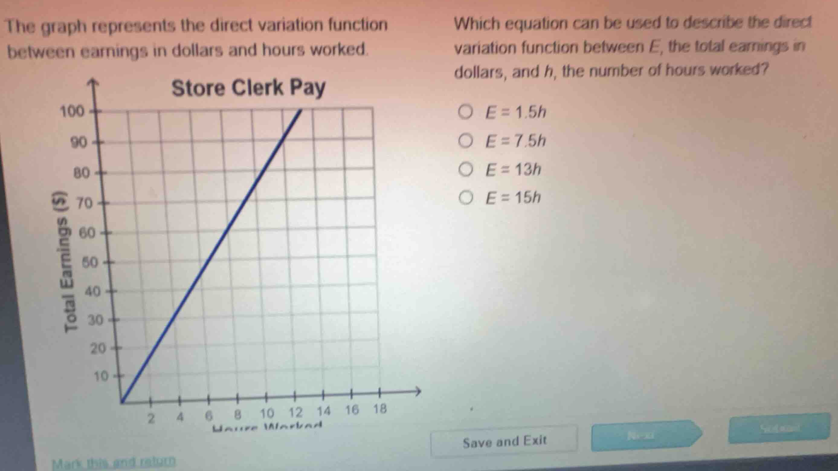 the graph represents the direct variation function between earnings in …