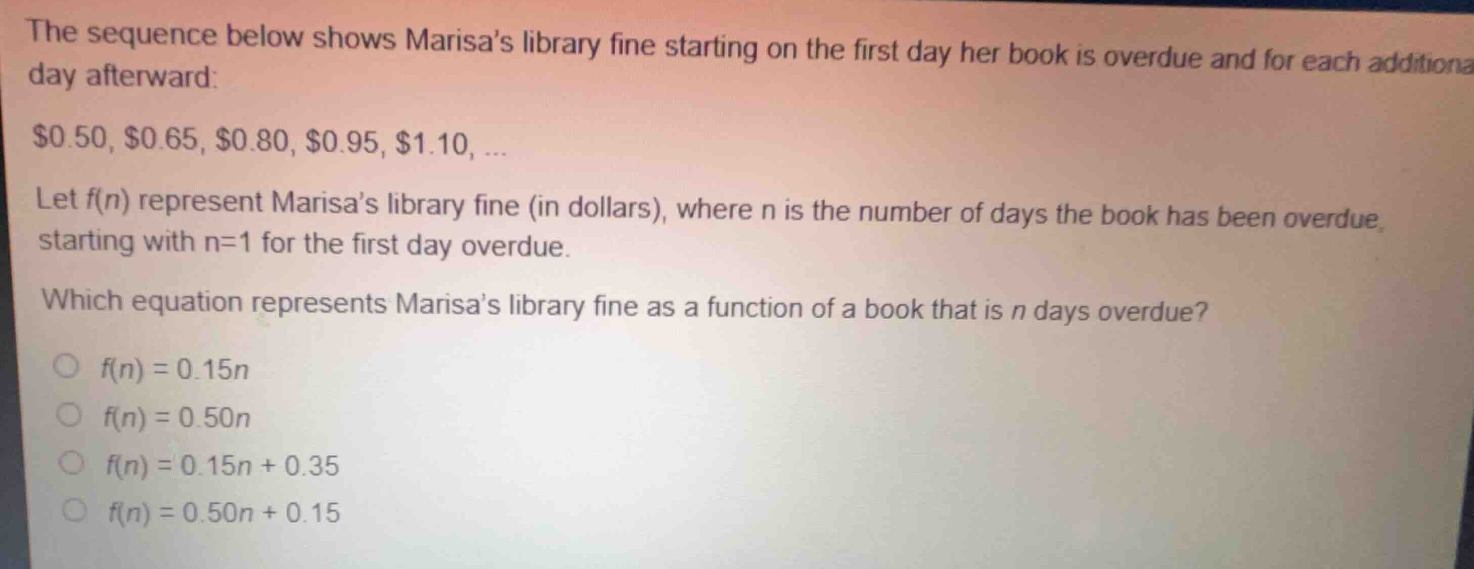 the sequence below shows marisas library fine starting on the first day…