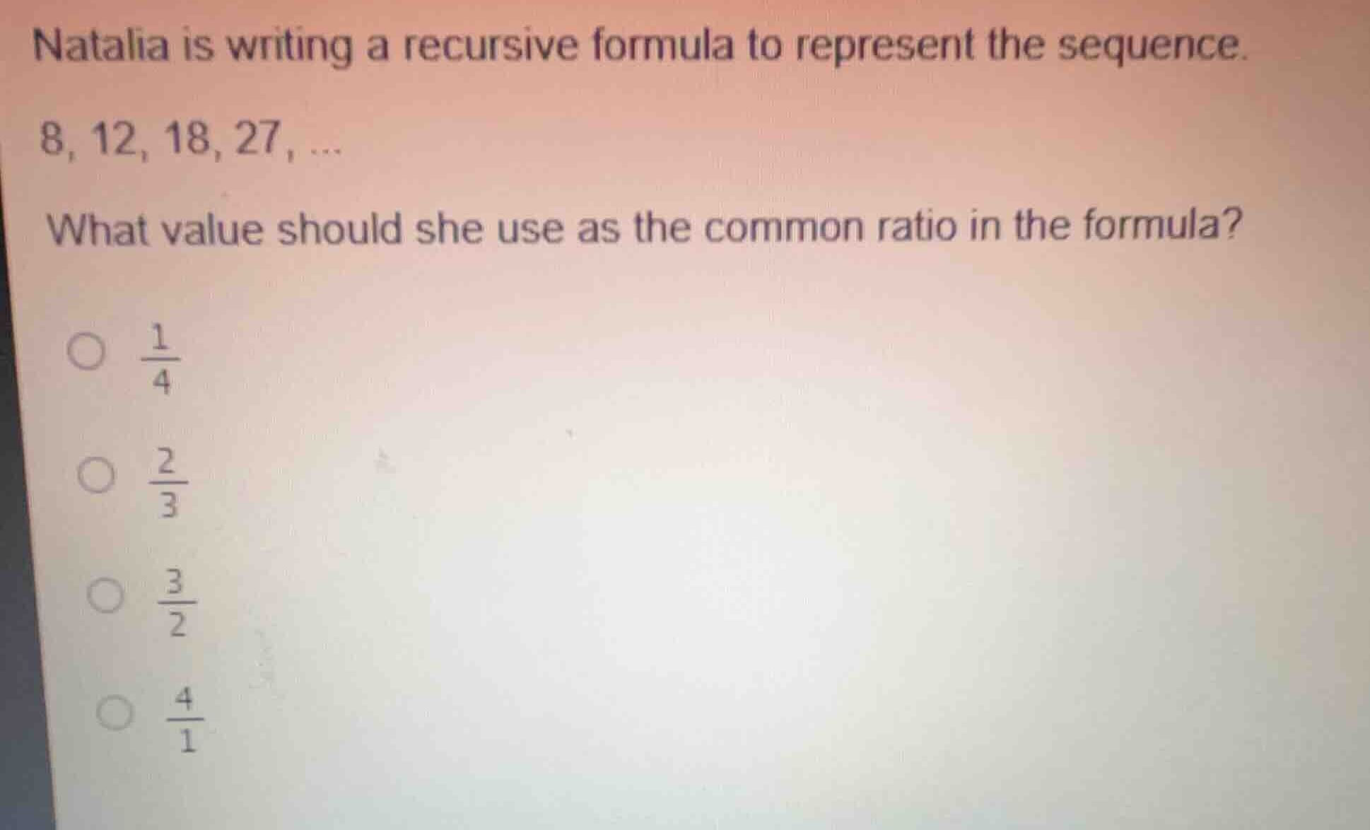 natalia is writing a recursive formula to represent the sequence. (8, 1…
