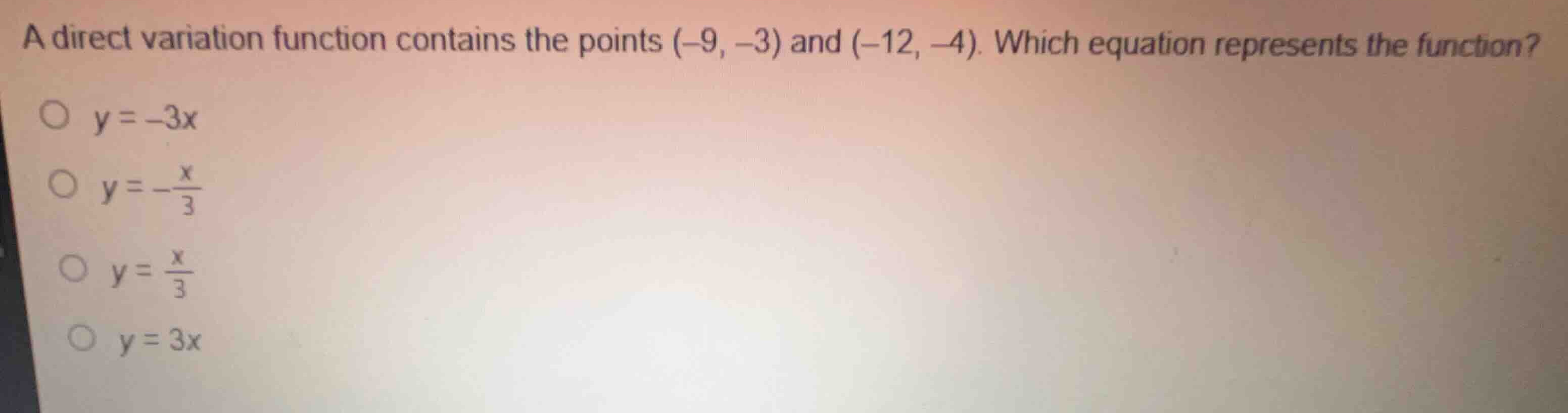 a direct variation function contains the points \\((-9, -3)\\) and \\((…