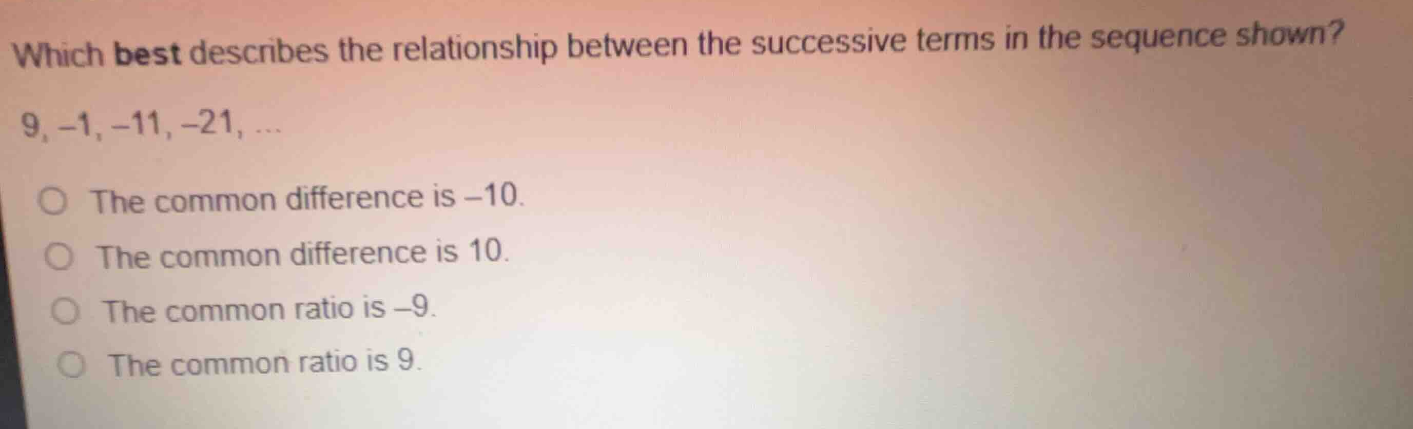 which best describes the relationship between the successive terms in t…