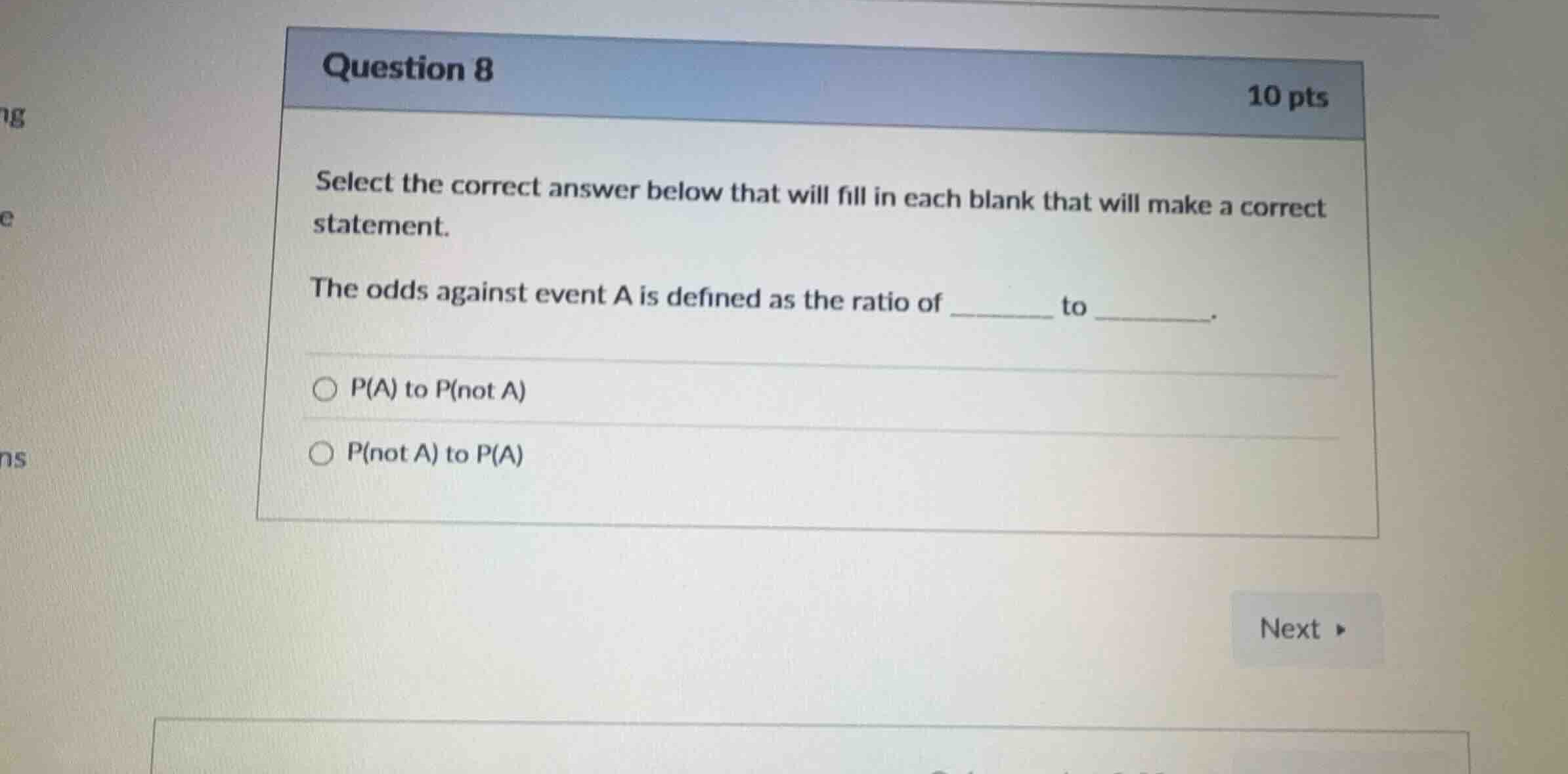question 8 10 pts select the correct answer below that will fill in eac…