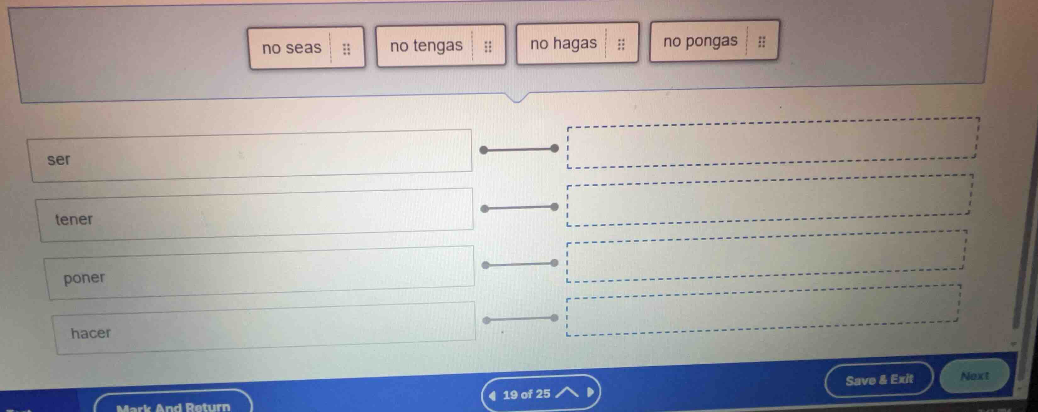 no seas no tengas no hagas no pongas ser tener poner hacer