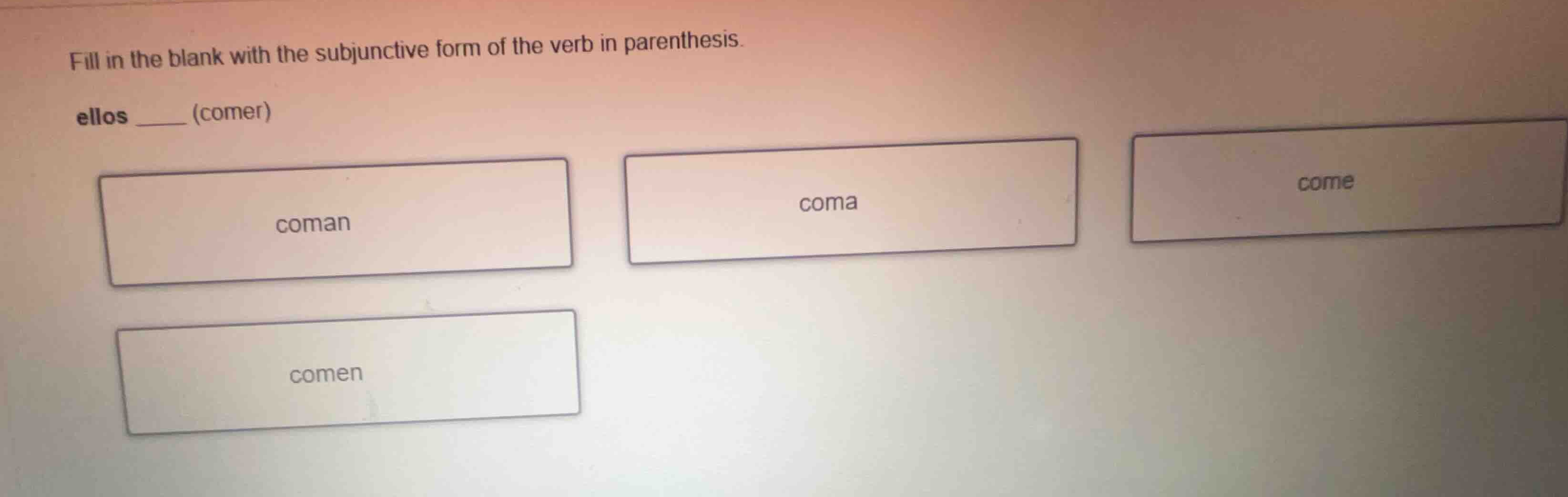 fill in the blank with the subjunctive form of the verb in parenthesis.…