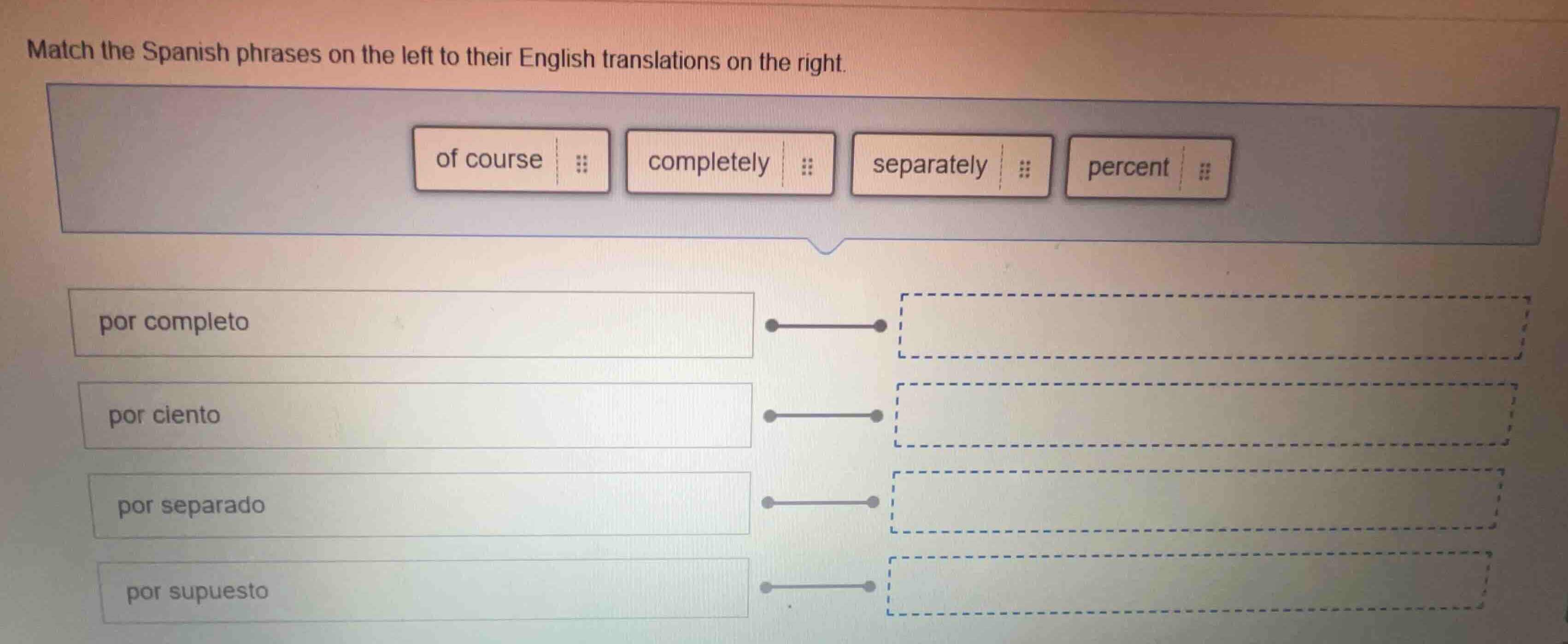 match the spanish phrases on the left to their english translations on …