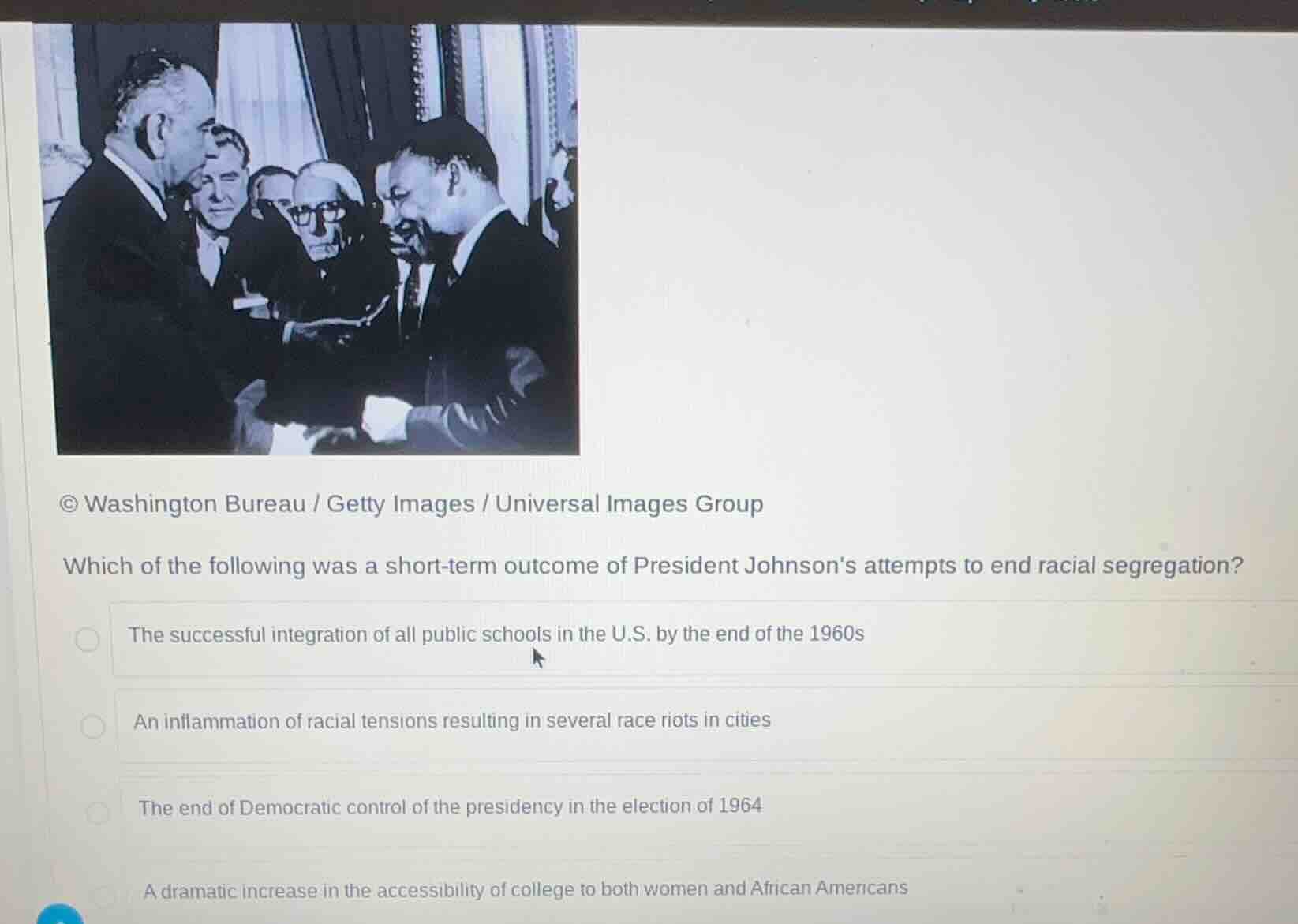 which of the following was a short-term outcome of president johnsons a…