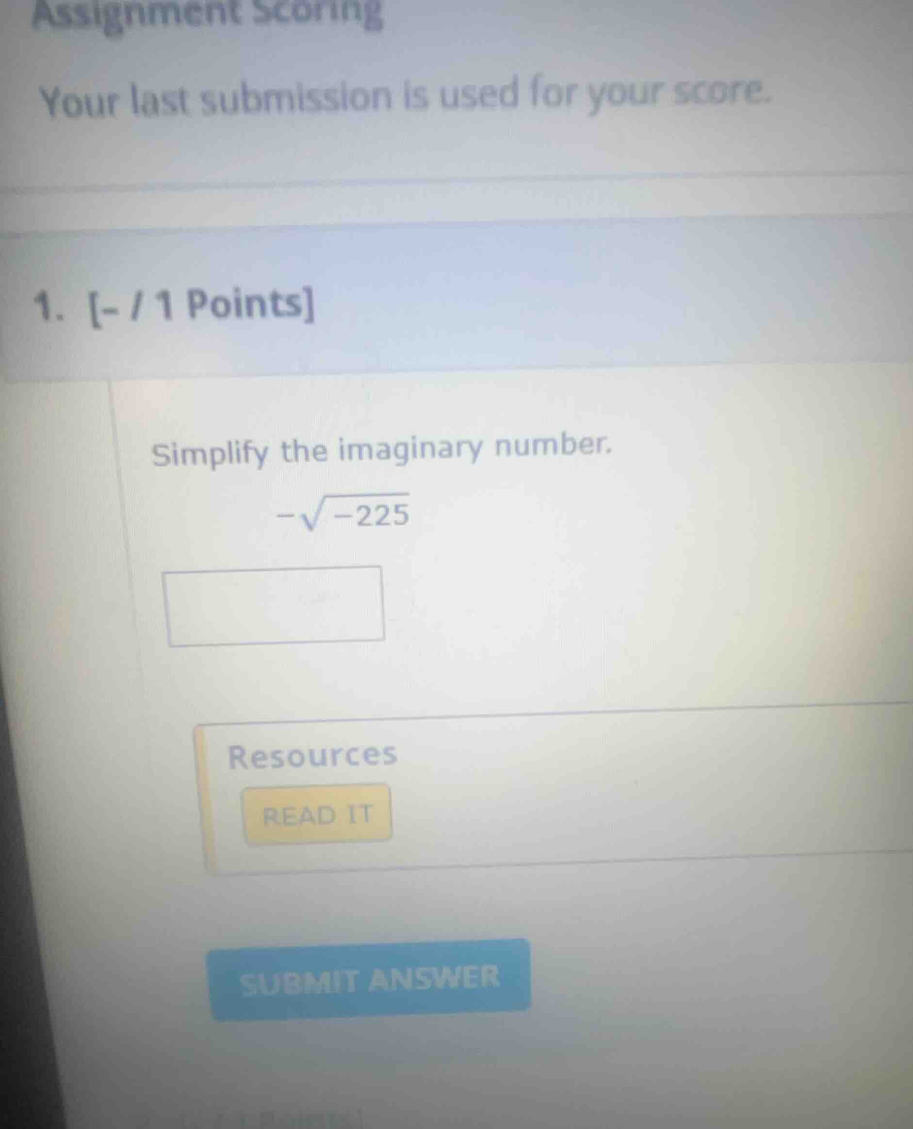 simplify the imaginary number. \\-\\sqrt{-225}\\