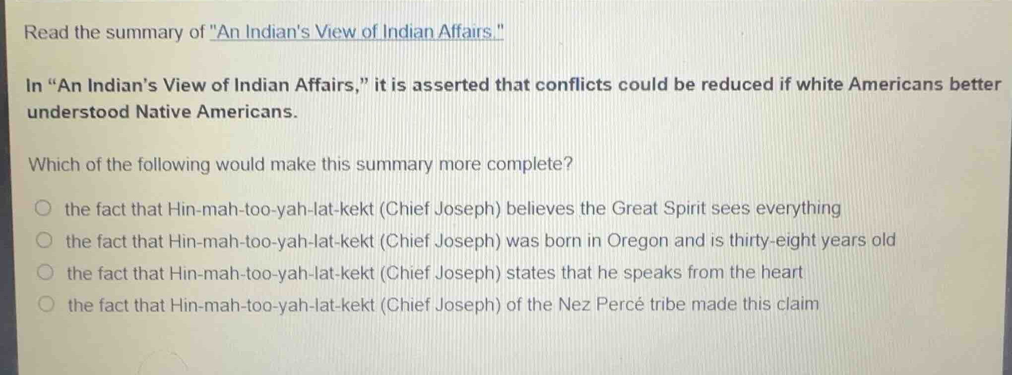 read the summary of \an indians view of indian affairs.\ in \an indians…