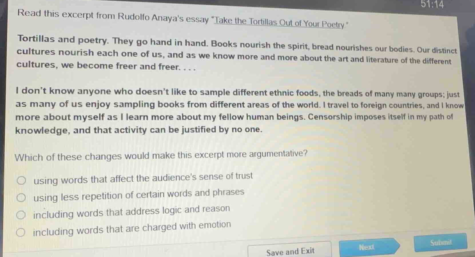 read this excerpt from rudolfo anayas essay \take the tortillas out of …