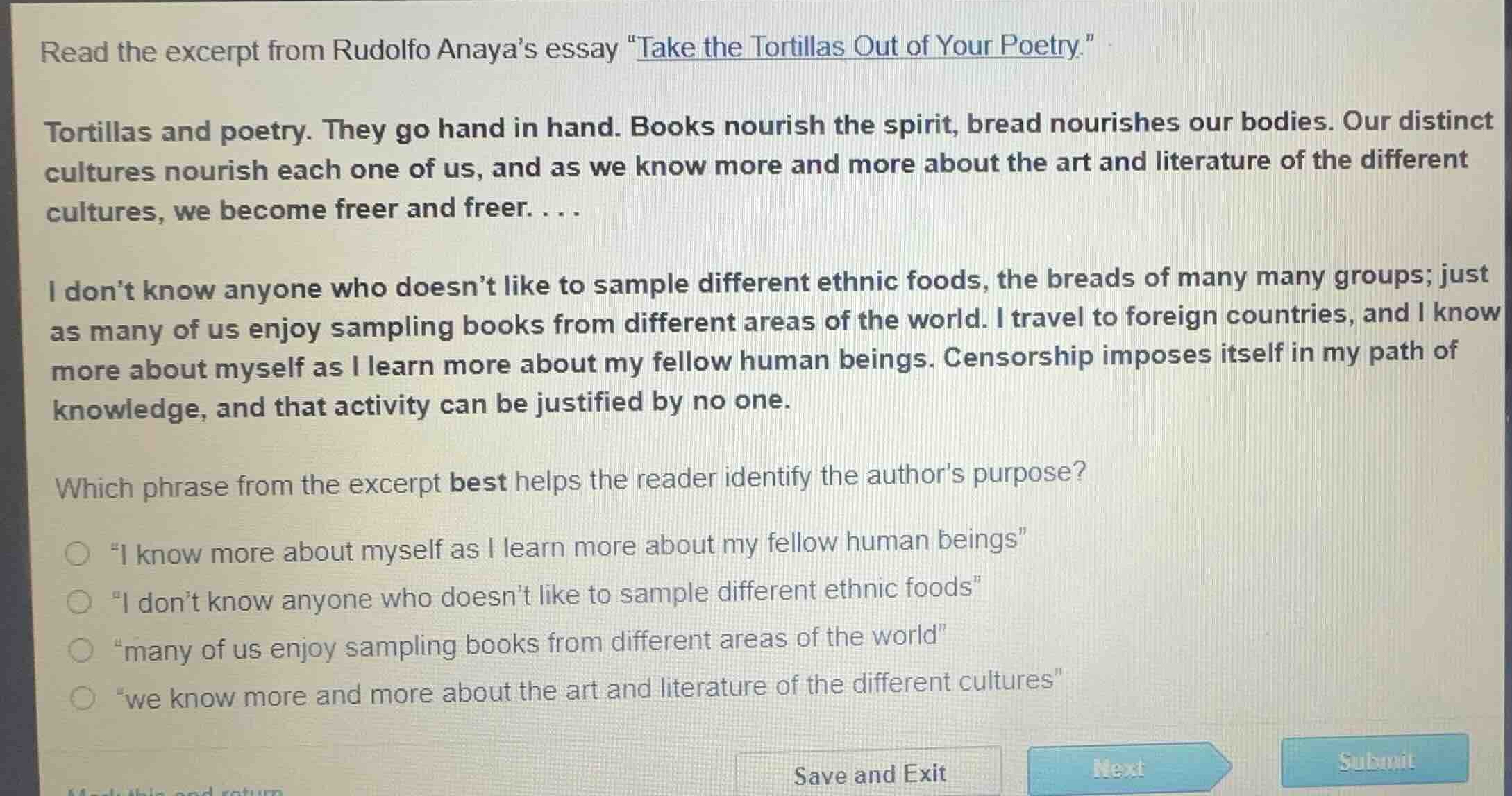 read the excerpt from rudolfo anayas essay \take the tortillas out of y…