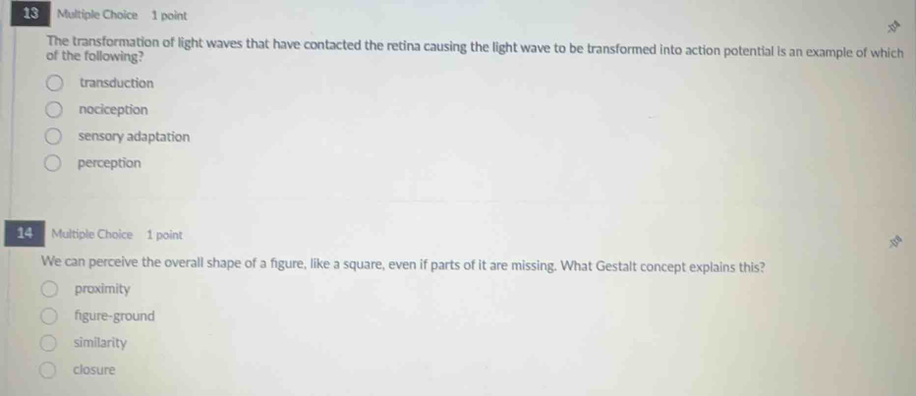 13 multiple choice 1 point the transformation of light waves that have …