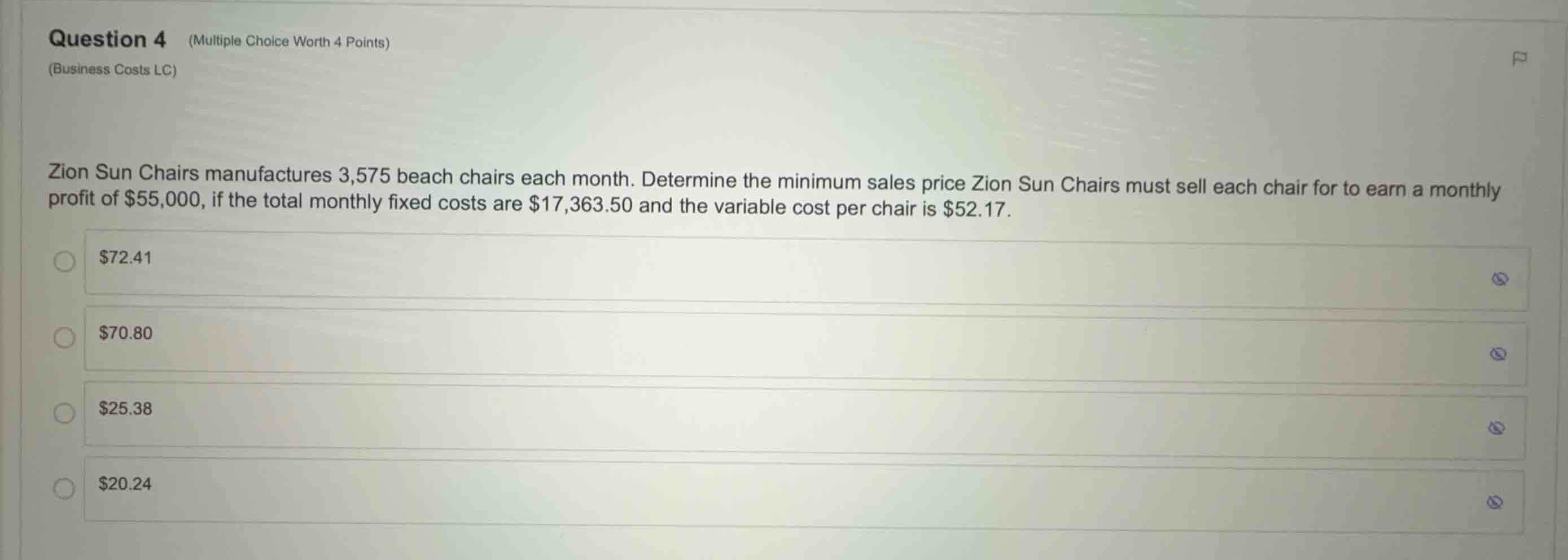 question 4 (multiple choice worth 4 points) (business costs lc) zion su…