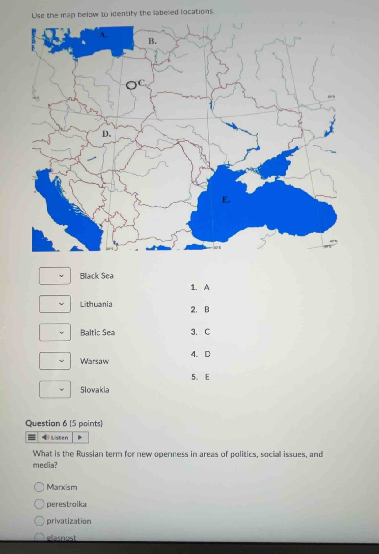 use the map below to identify the labeled locations. black sea lithuani…