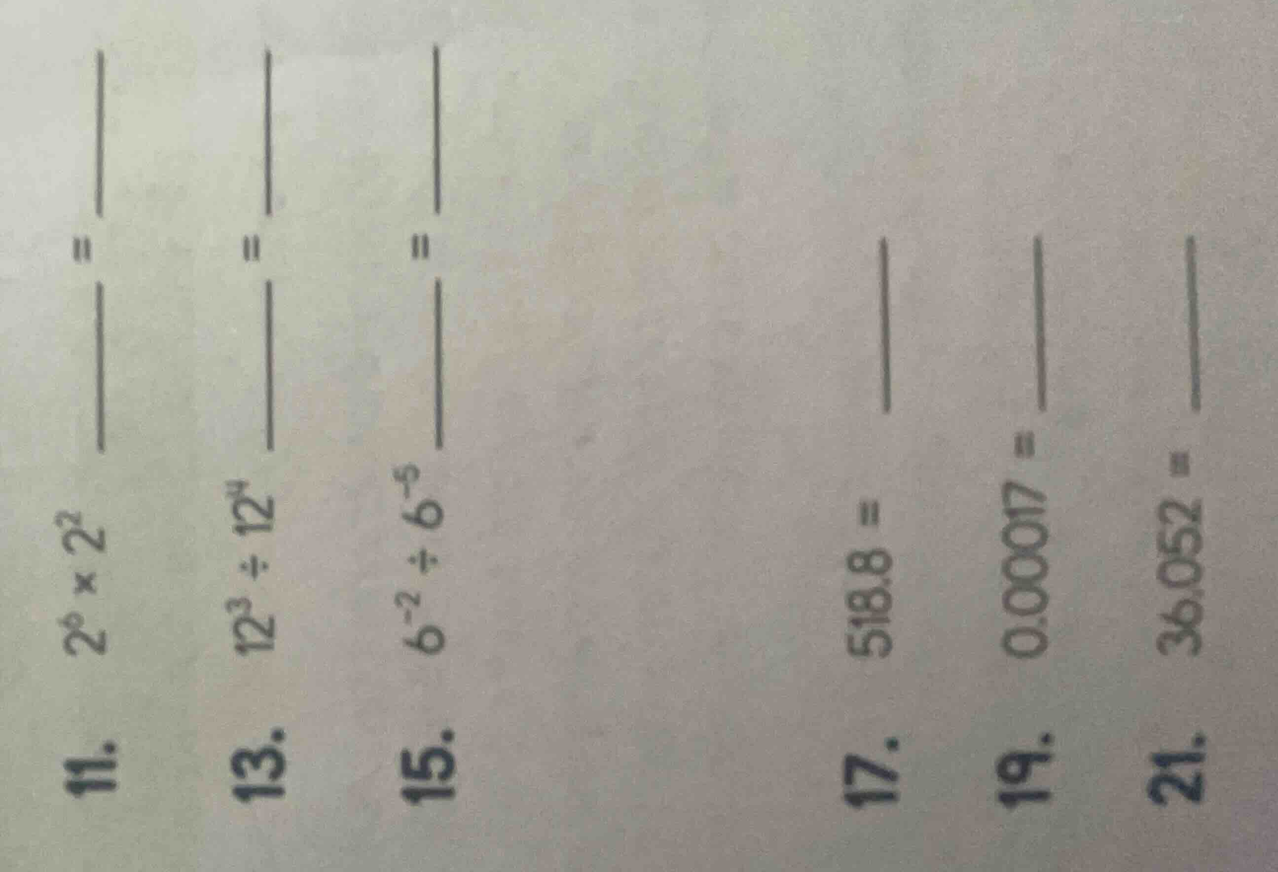 11. \\(2^{6} \\times 2^{2} = \\underline{\\quad\\quad} = \\underline{\\…