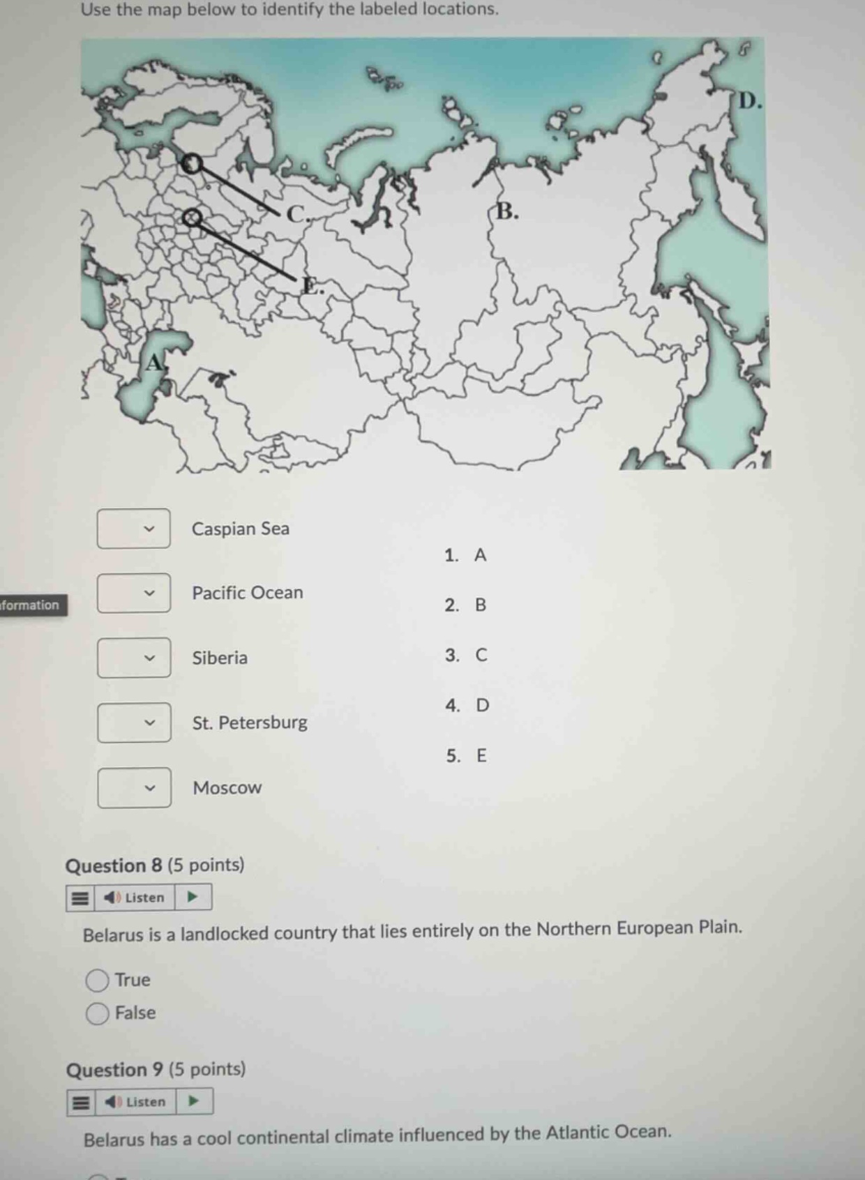 use the map below to identify the labeled locations. caspian sea pacifi…