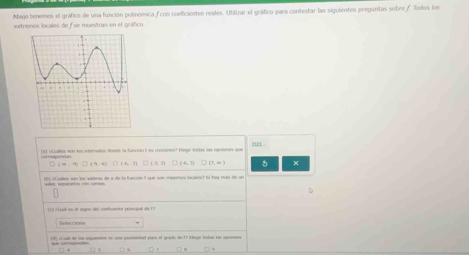 abajo tenemos el gráfico de una función polinómica \\(f\\) con coeficie…