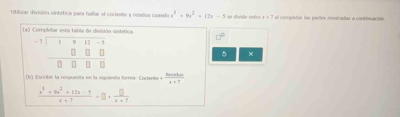 utilizar división sintética para hallar el cociente y residuo cuando \\…