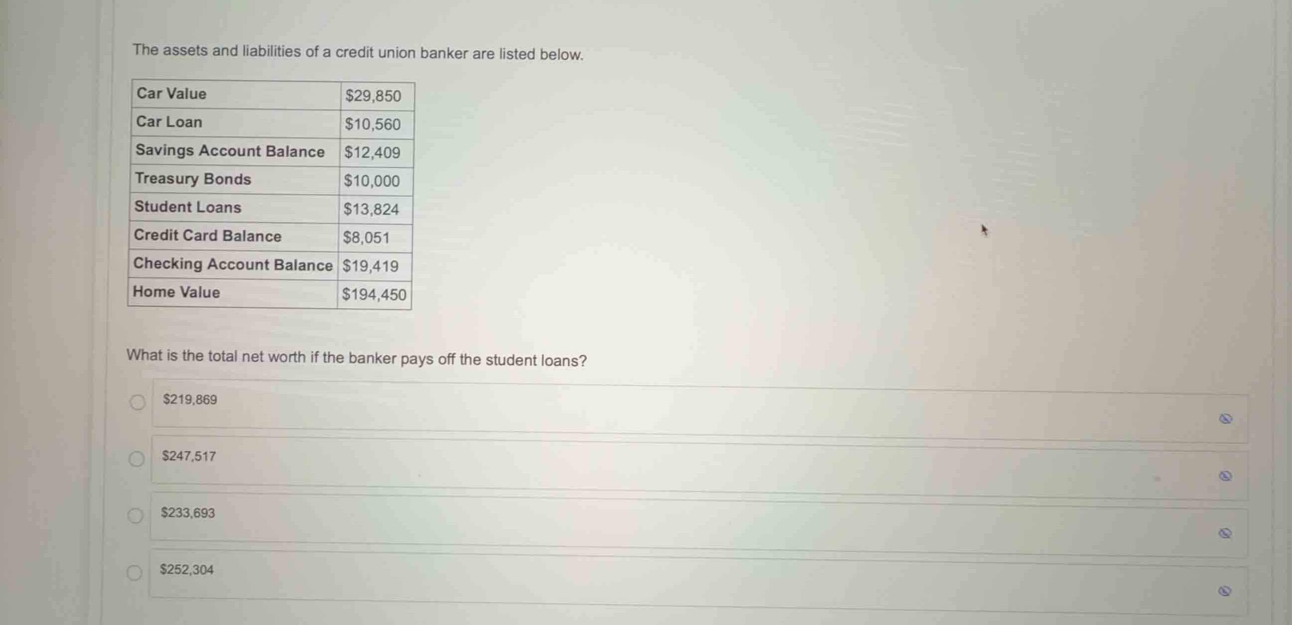 the assets and liabilities of a credit union banker are listed below. |…