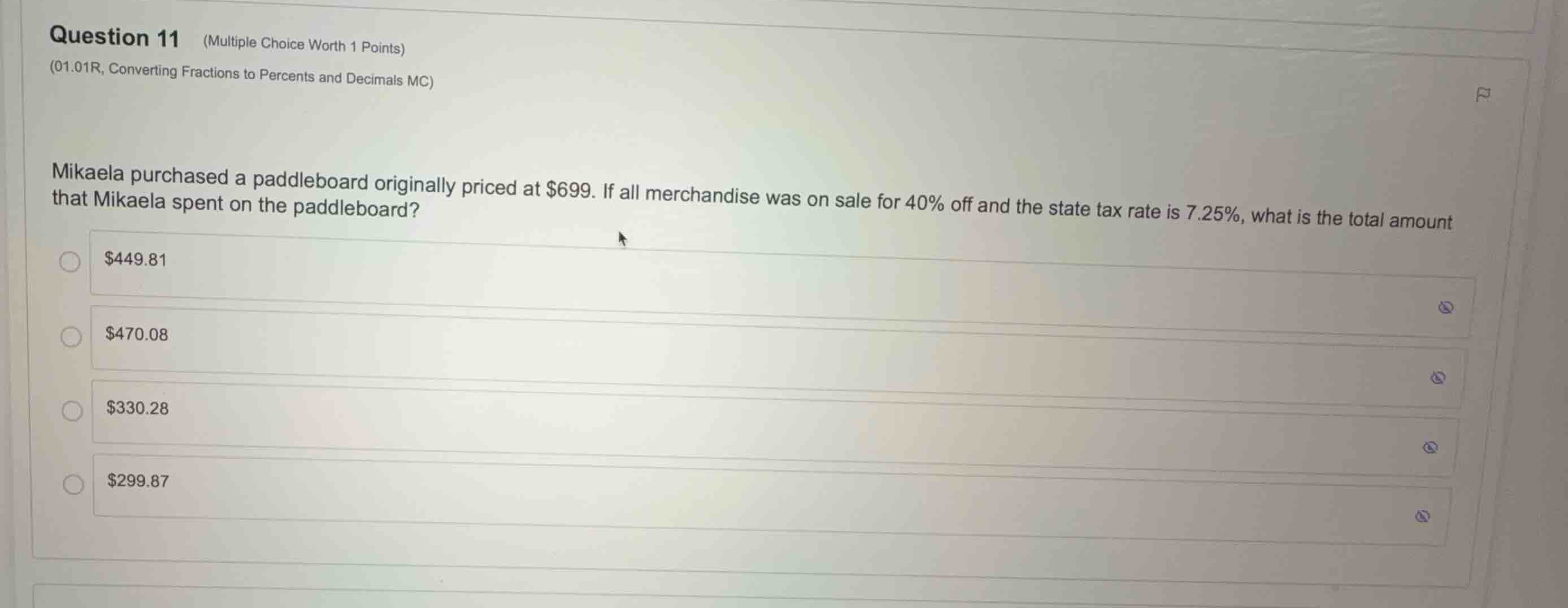 question 11 (multiple choice worth 1 points) (01.01r, converting fracti…
