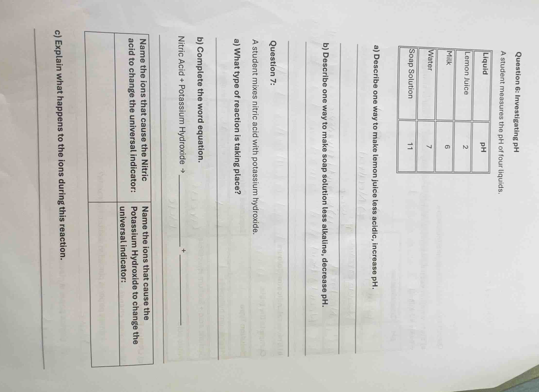 question 6: investigating ph a student measures the ph of four liquids.…