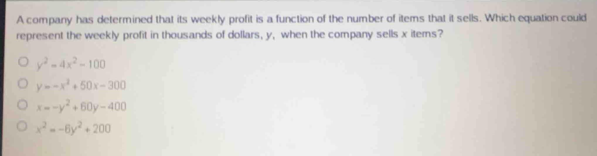 a company has determined that its weekly profit is a function of the nu…