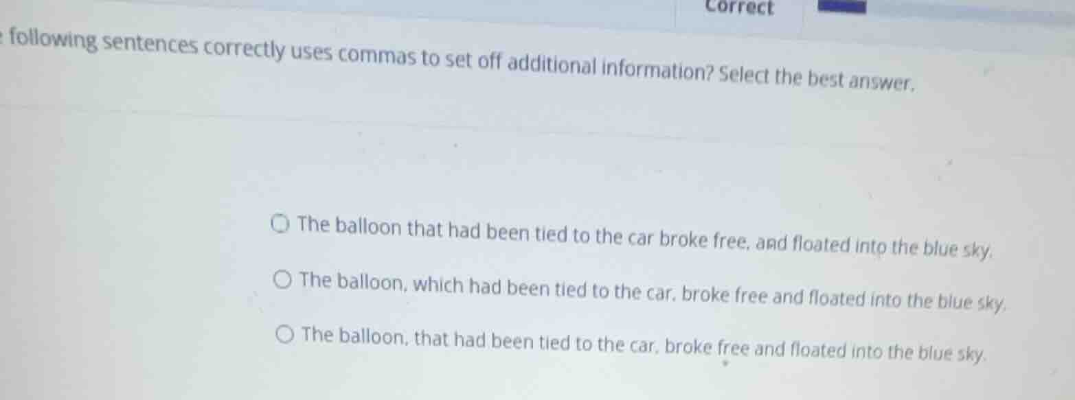 which of the following sentences correctly uses commas to set off addit…