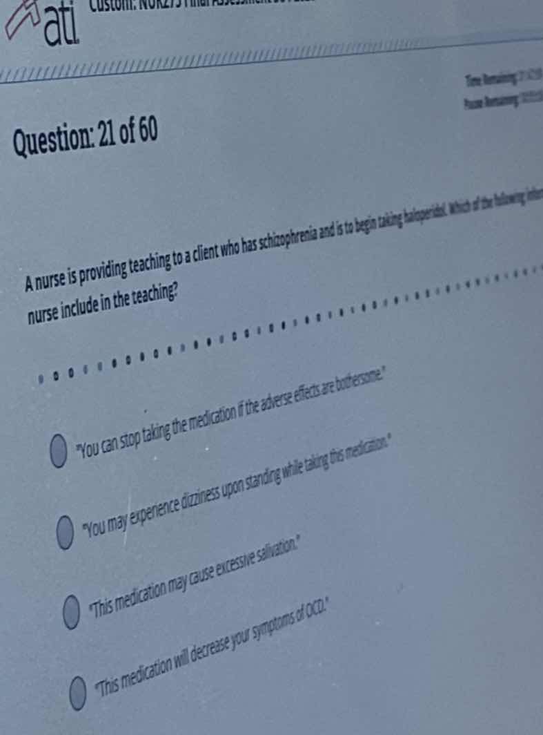 question: 21 of 60 a nurse is providing teaching to a client who has sc…