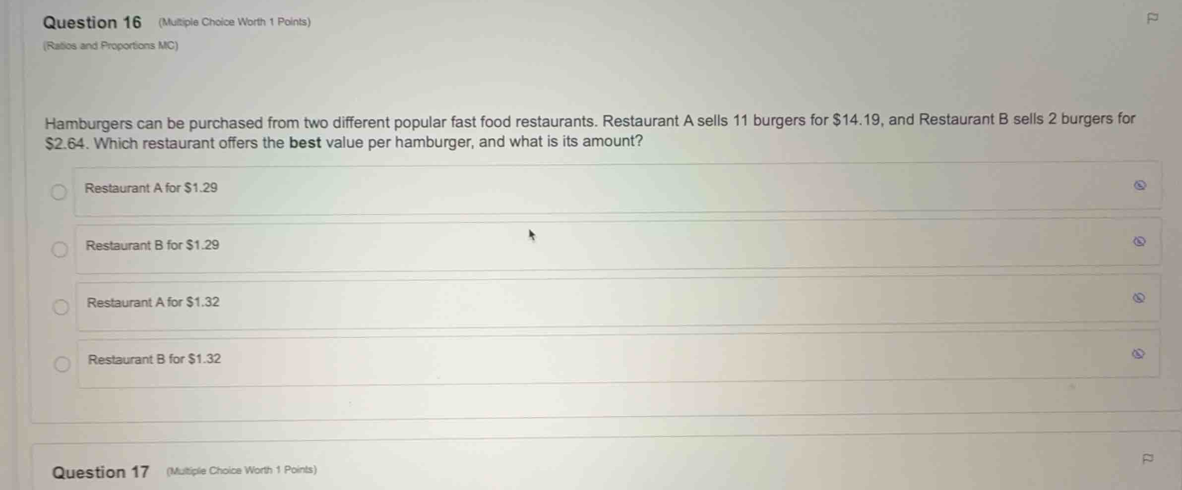 question 16 (multiple choice worth 1 points) (ratios and proportions mc…