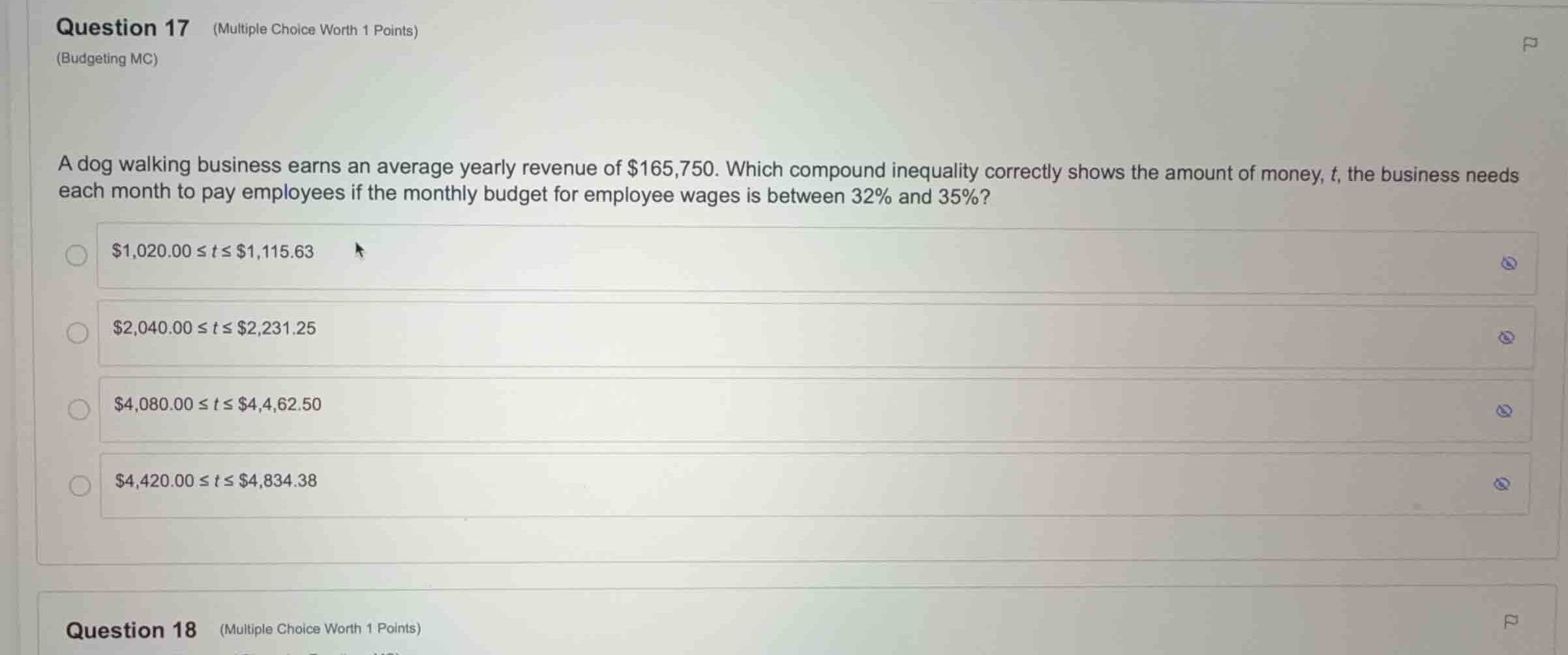 question 17 (multiple choice worth 1 points) (budgeting mc) a dog walki…