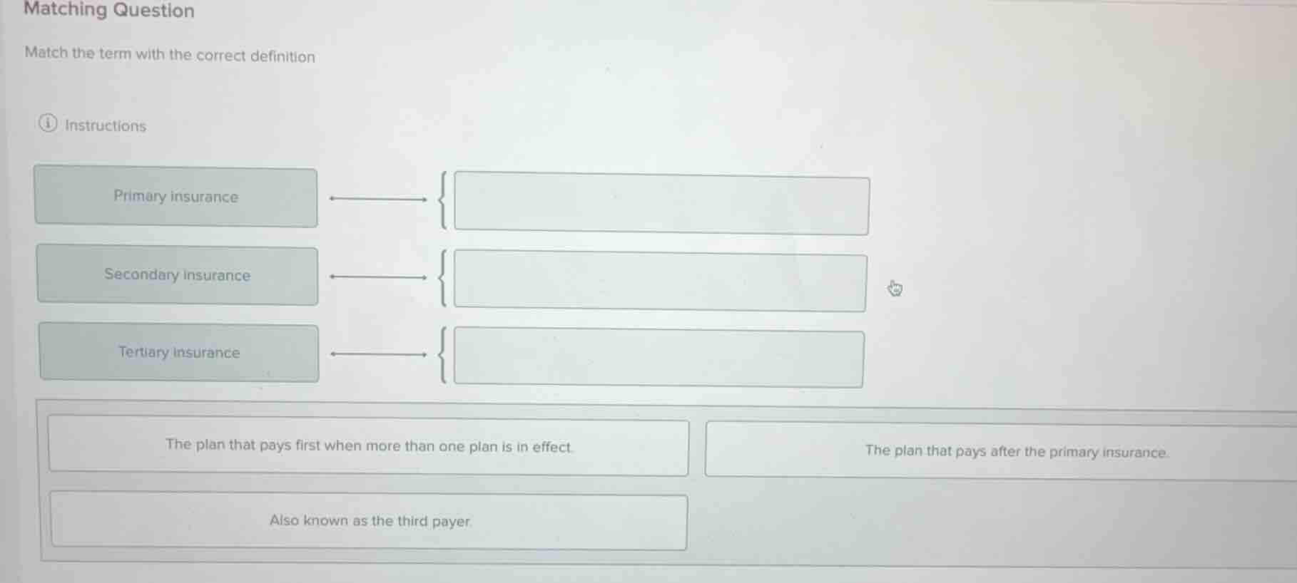 matching question match the term with the correct definition instructio…