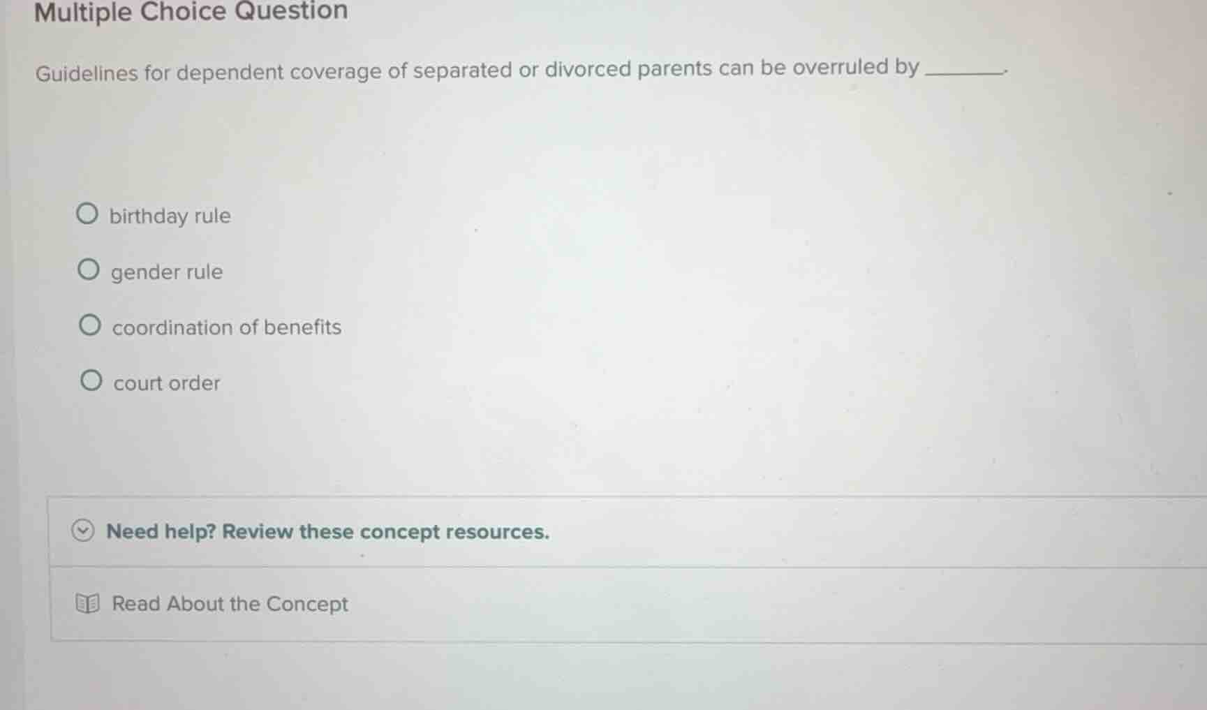 multiple choice question guidelines for dependent coverage of separated…