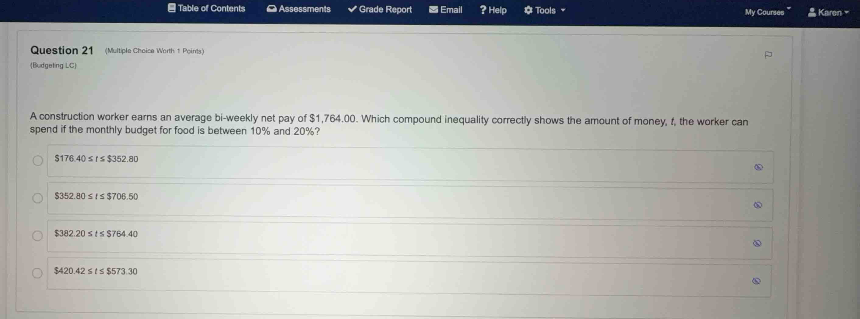 question 21 (multiple choice worth 1 points) (budgeting lc) a construct…
