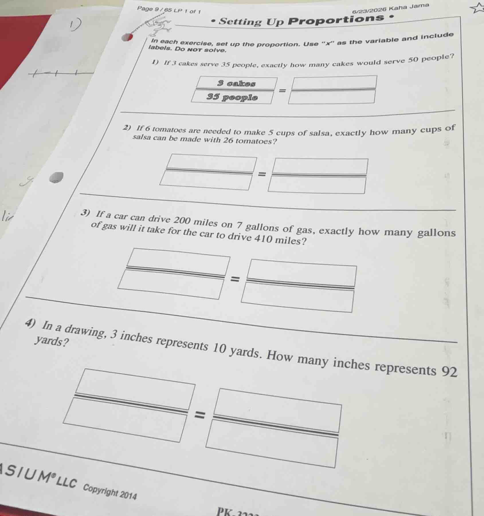 setting up proportions in each exercise, set up the proportion. use \x\…