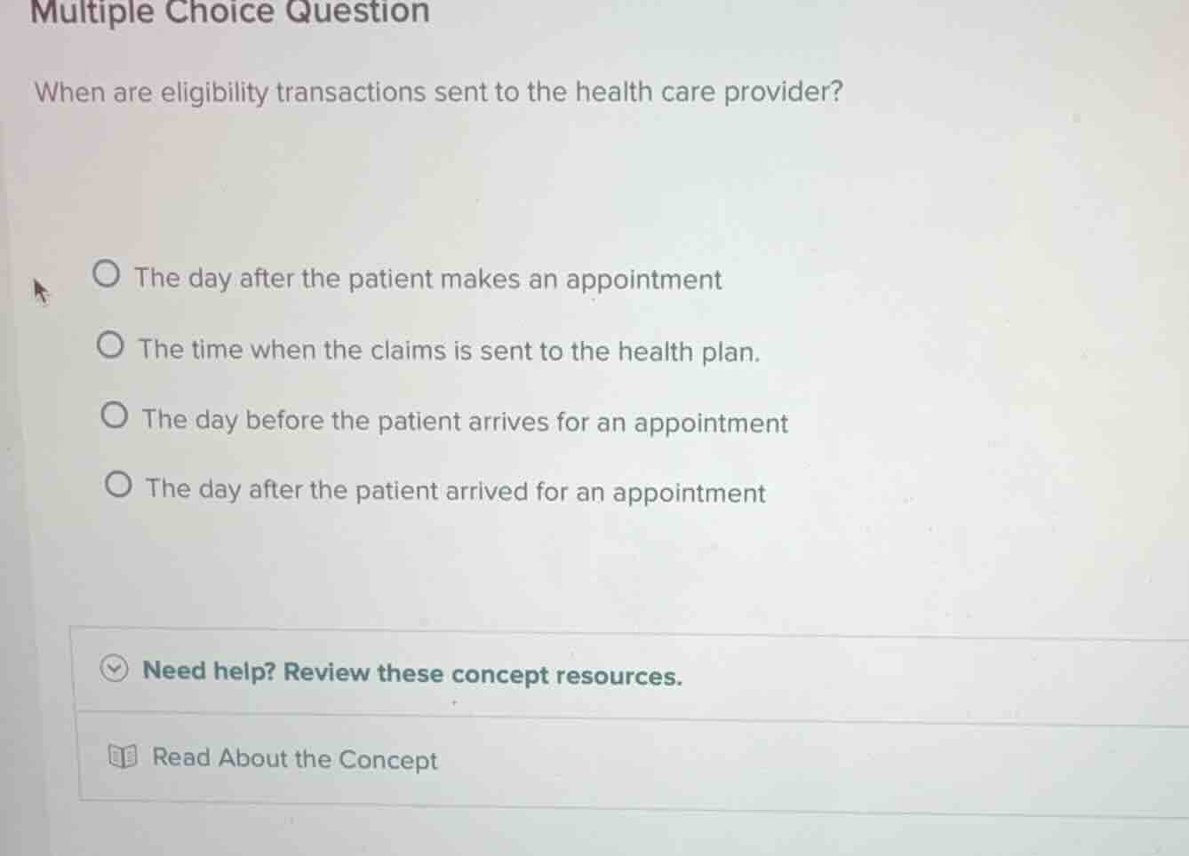 multiple choice question when are eligibility transactions sent to the …
