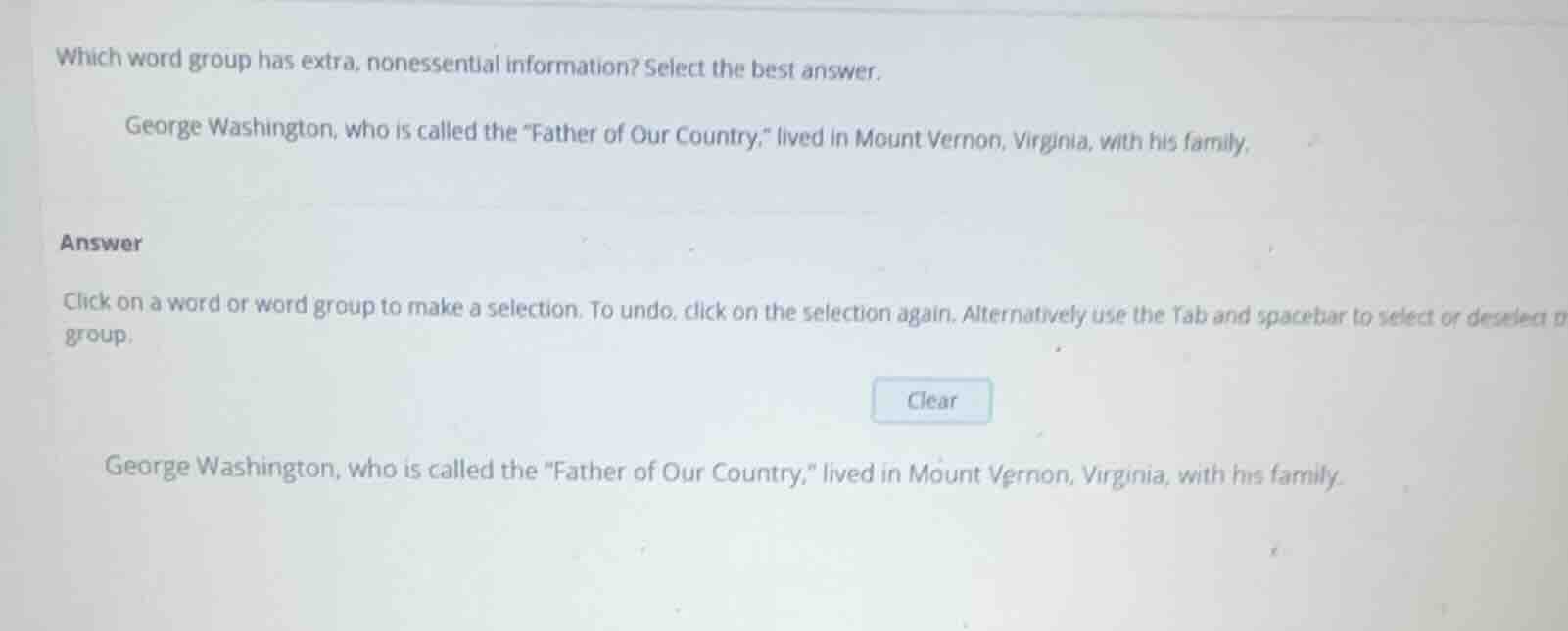 which word group has extra, nonessential information? select the best a…