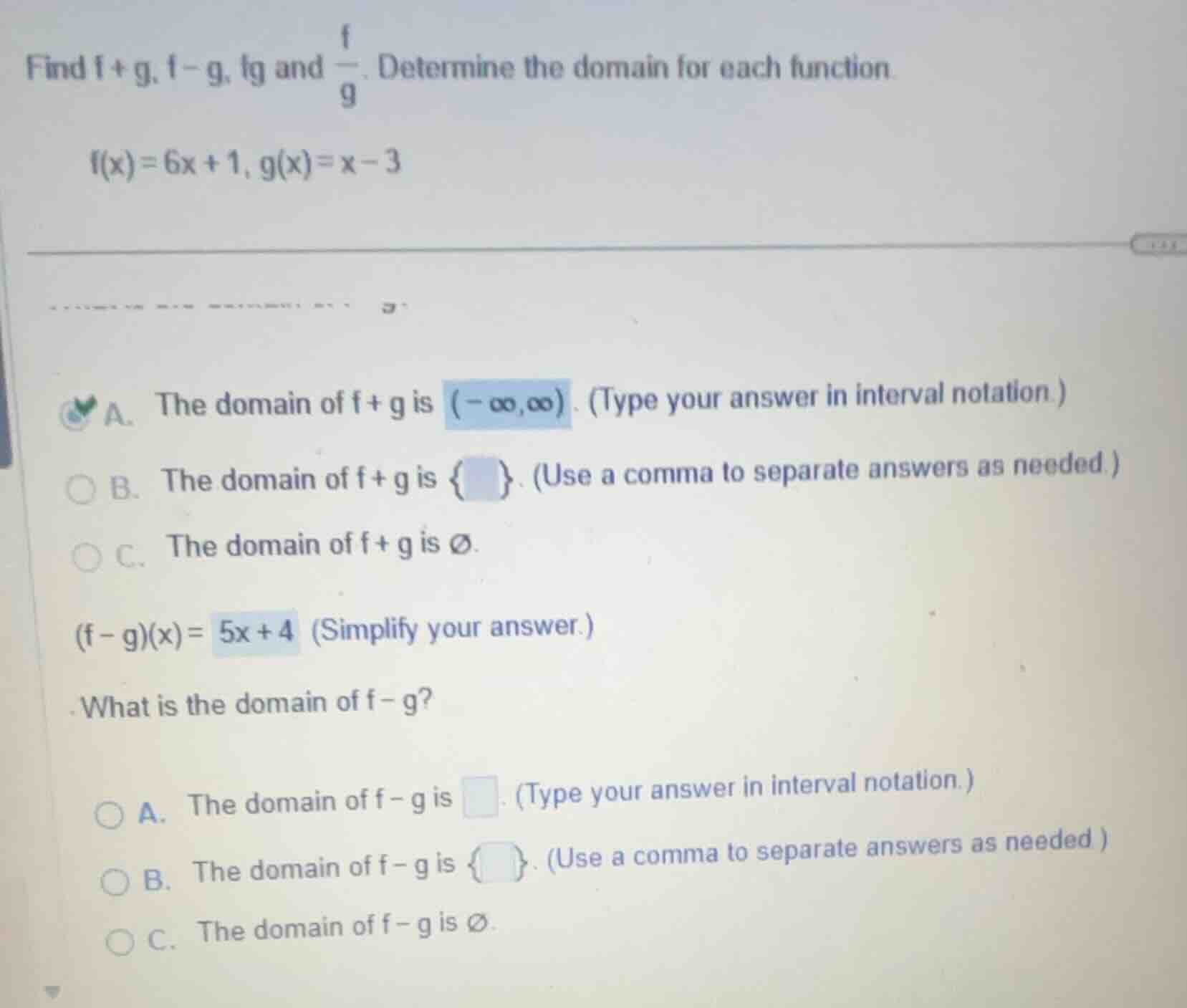 find \\(f+g\\), \\(f-g\\), \\(fg\\) and \\(\\frac{f}{g}\\). determine t…