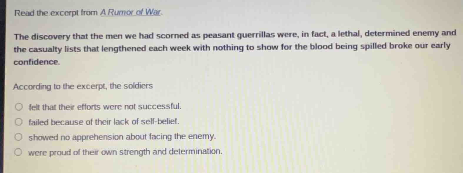 read the excerpt from a rumor of war. the discovery that the men we had…