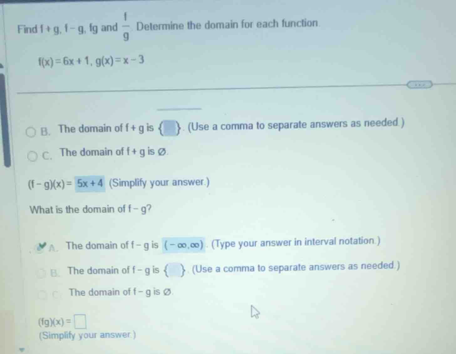 find \\(f+g\\), \\(f-g\\), \\(fg\\) and \\(\\frac{f}{g}\\). determine t…