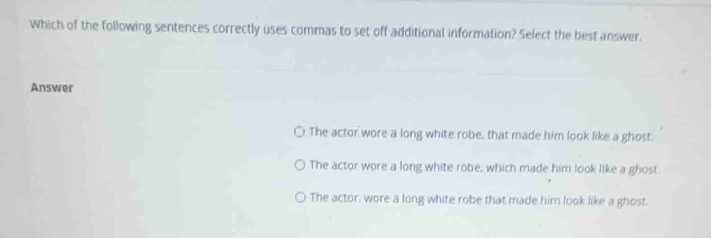 which of the following sentences correctly uses commas to set off addit…