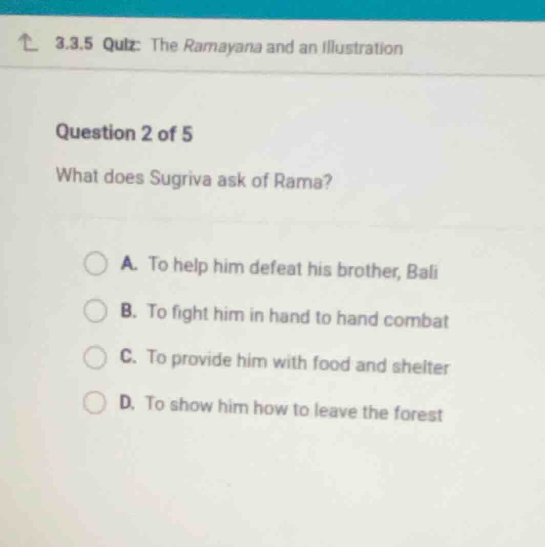 3.3.5 quiz: the ramayana and an illustration question 2 of 5 what does …