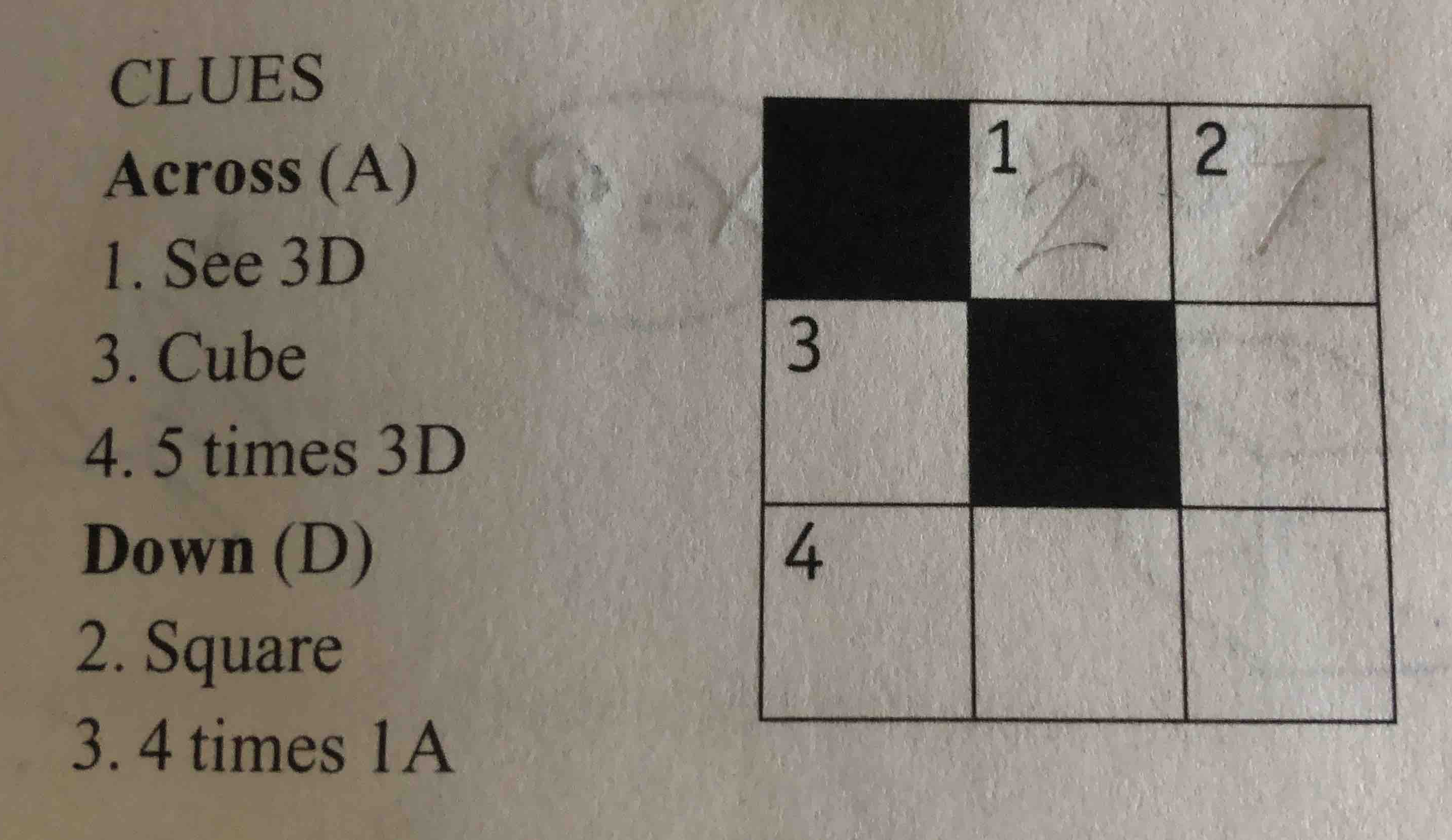 clues across (a) 1. see 3d 3. cube 4. 5 times 3d down (d) 2. square 3. …