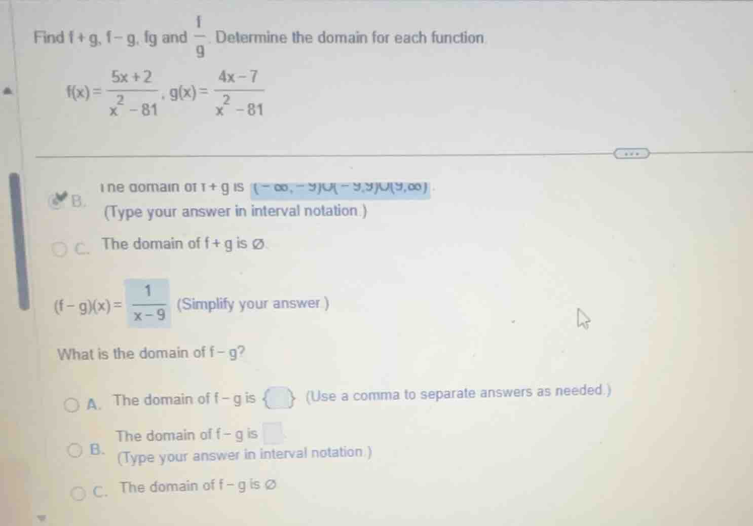 find \\(f+g\\), \\(f-g\\), \\(fg\\) and \\(\\frac{f}{g}\\). determine t…