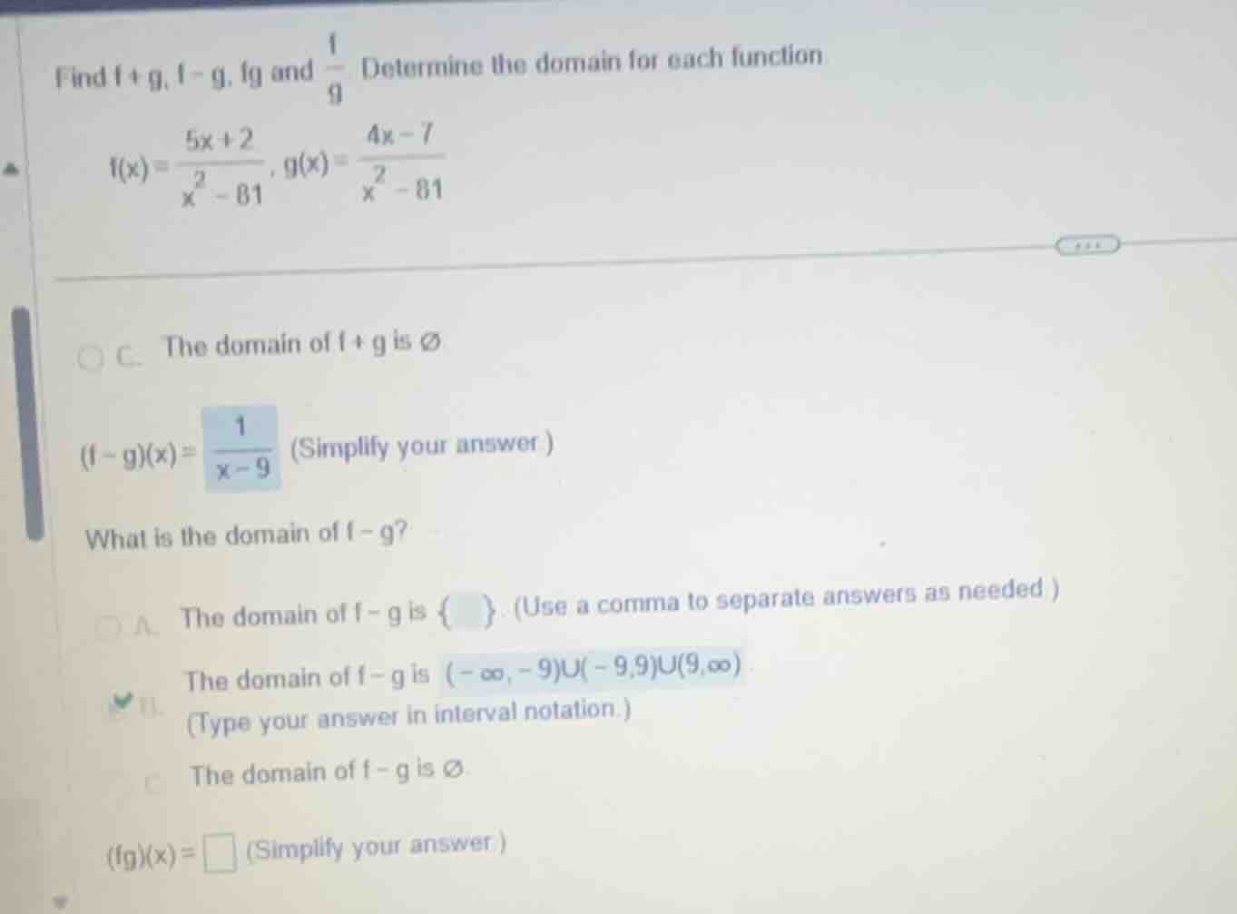 find \\(f+g\\), \\(f-g\\), \\(fg\\) and \\(\\frac{1}{g}\\). determine t…